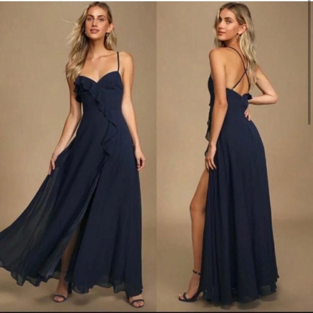 Lulus Moonlight Moment Maxi Dress in Navy from Lulus